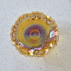 Iridescent Carnival Glass Gold Decorative Dish